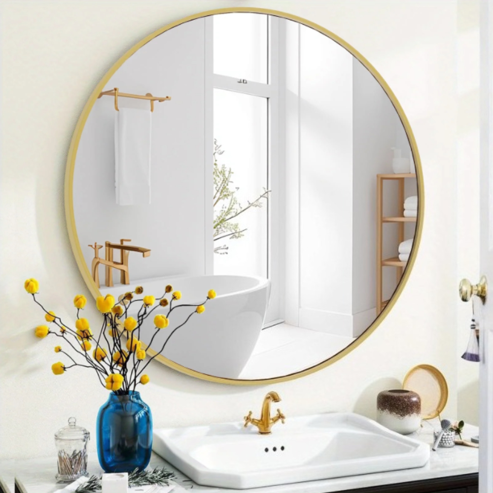60cm 24in round   bathroom mirror high definition for clear washing reflection wall mounted vanity mirror for bedroom no punching required aesthetic and practical ideal for home decor and year around use