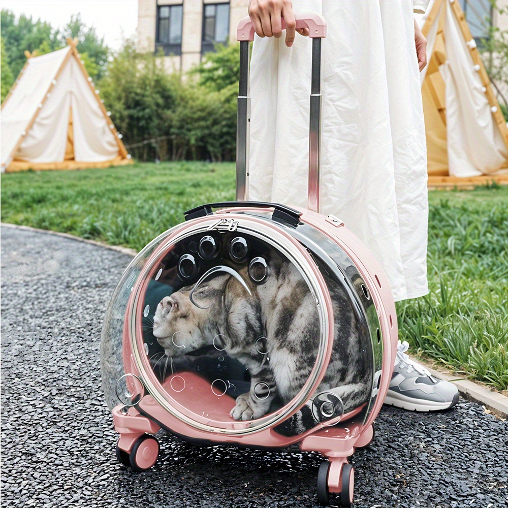 TEMU Pet Trolley Case, Pet Suitcase, Hard-sided Pet Bag, Portable Transparent Cat Bag Large Capacity Pet Backpack For Travel Hiking Walking,