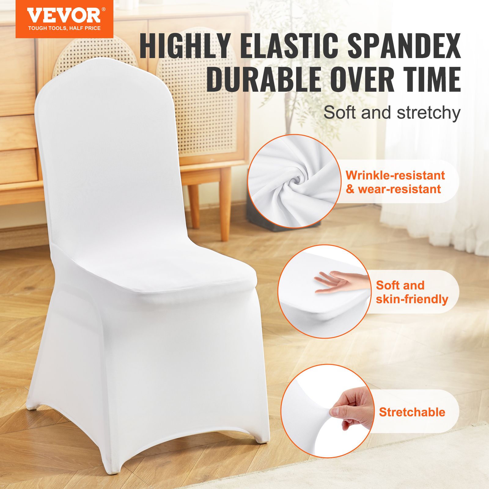 Image of Vevor 200pcs White Stretch Spandex Folding Chair Covers, Universal Fitted Chair Cover, Removable Washable Protective Slipcovers, For Wedding, Holiday, Banquet, Party, Celebration