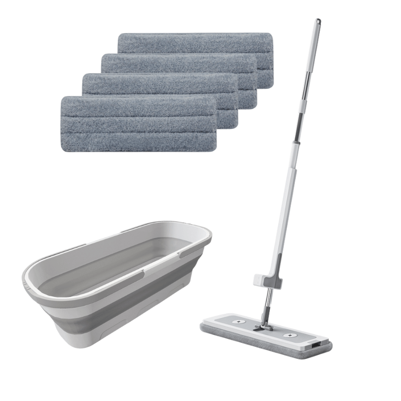 Rotating Mop Set With 4 Microfiber Heads And 8l Folding Bucket