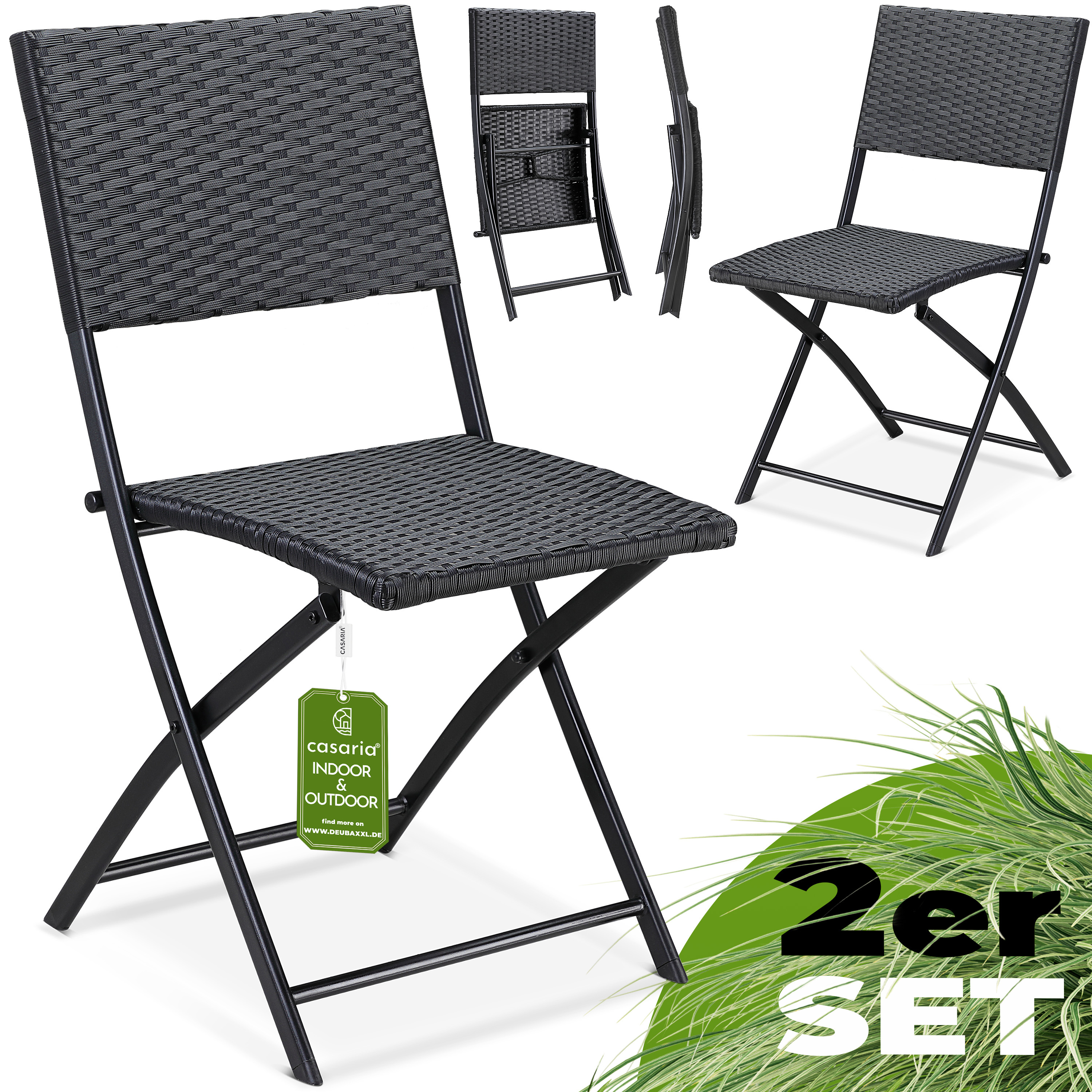 ® set 4x sillas poliratán plegables resistentes 120kg   guardar transportable  