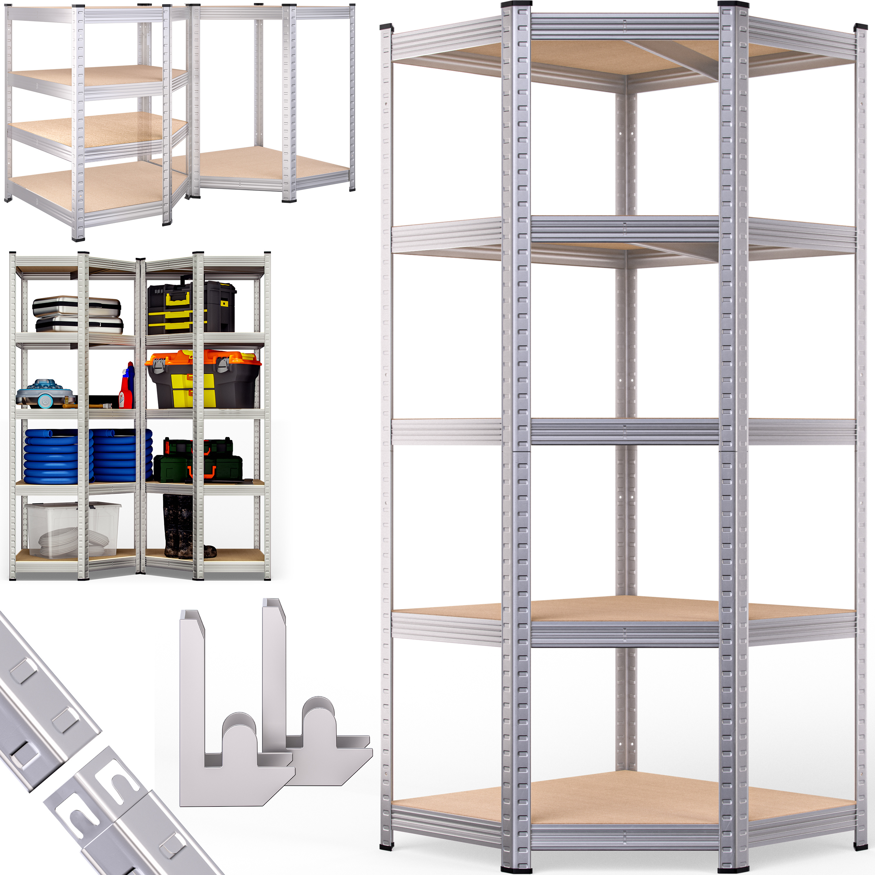 TEMU Monzana® Corner Shelf Storage Rack 180x70x40cm 875 Kg 5 Mdf Shelves Heavy-duty Shelf Basement Shelf Pegboard Shelf Workshop Shelf