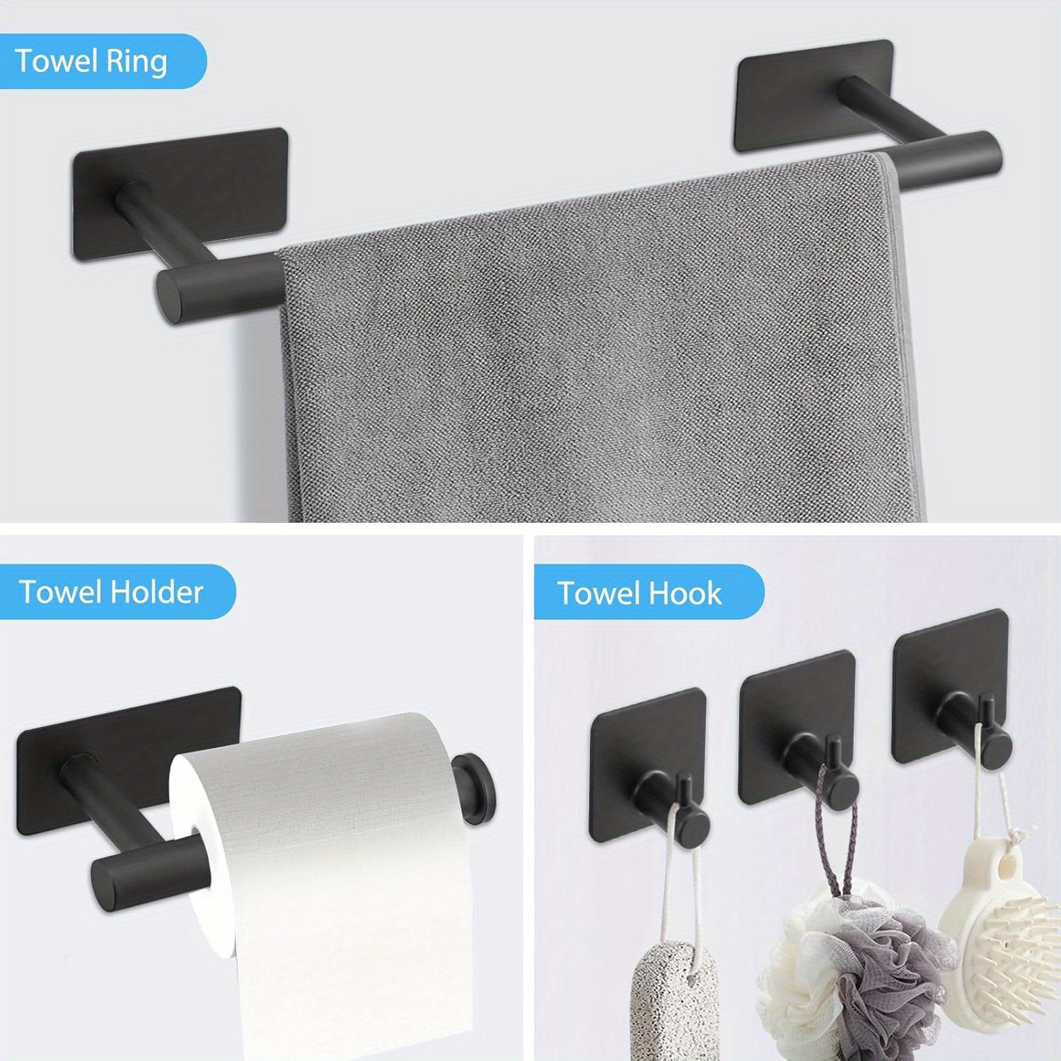 TEMU 5pcs Bathroom Accessories Set No Drilling Towel And Toilet Roll Holder Set