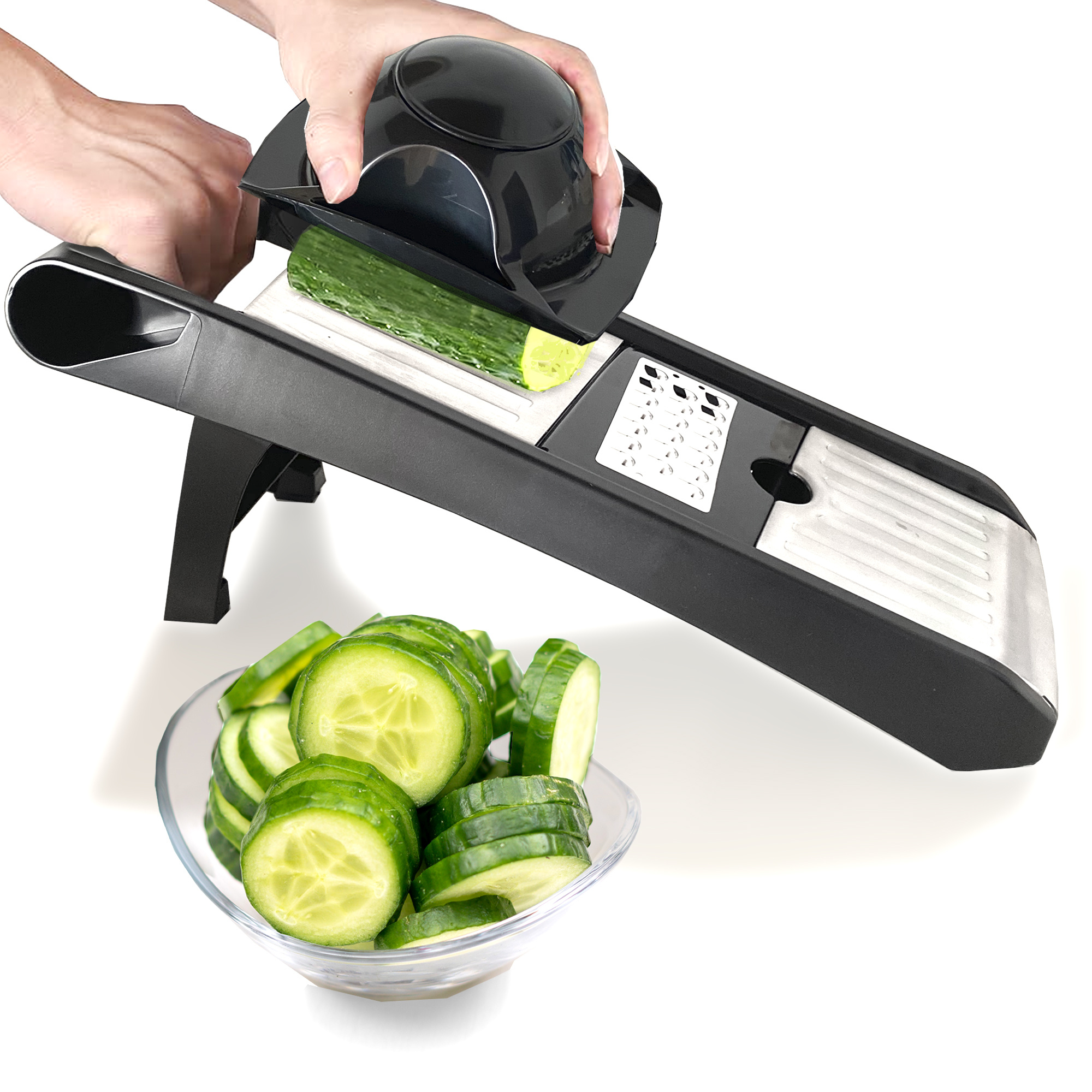 TEMU Mandolina Profesional de Cocina | Cortador de Verduras 4 Cuchillas Intercambiables | Mandolina de Acero Inoxidable | Rallador Ajustable con