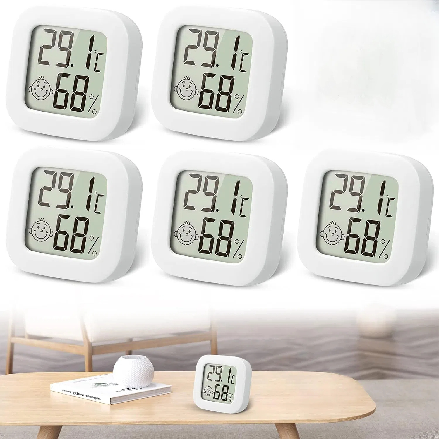 TEMU 5 Pcs Mini Digital Thermometer Hygrometer Indoor Room Thermometer Room Thermometer Temperature And Humidity Meter, Accurate Temperature Sensor