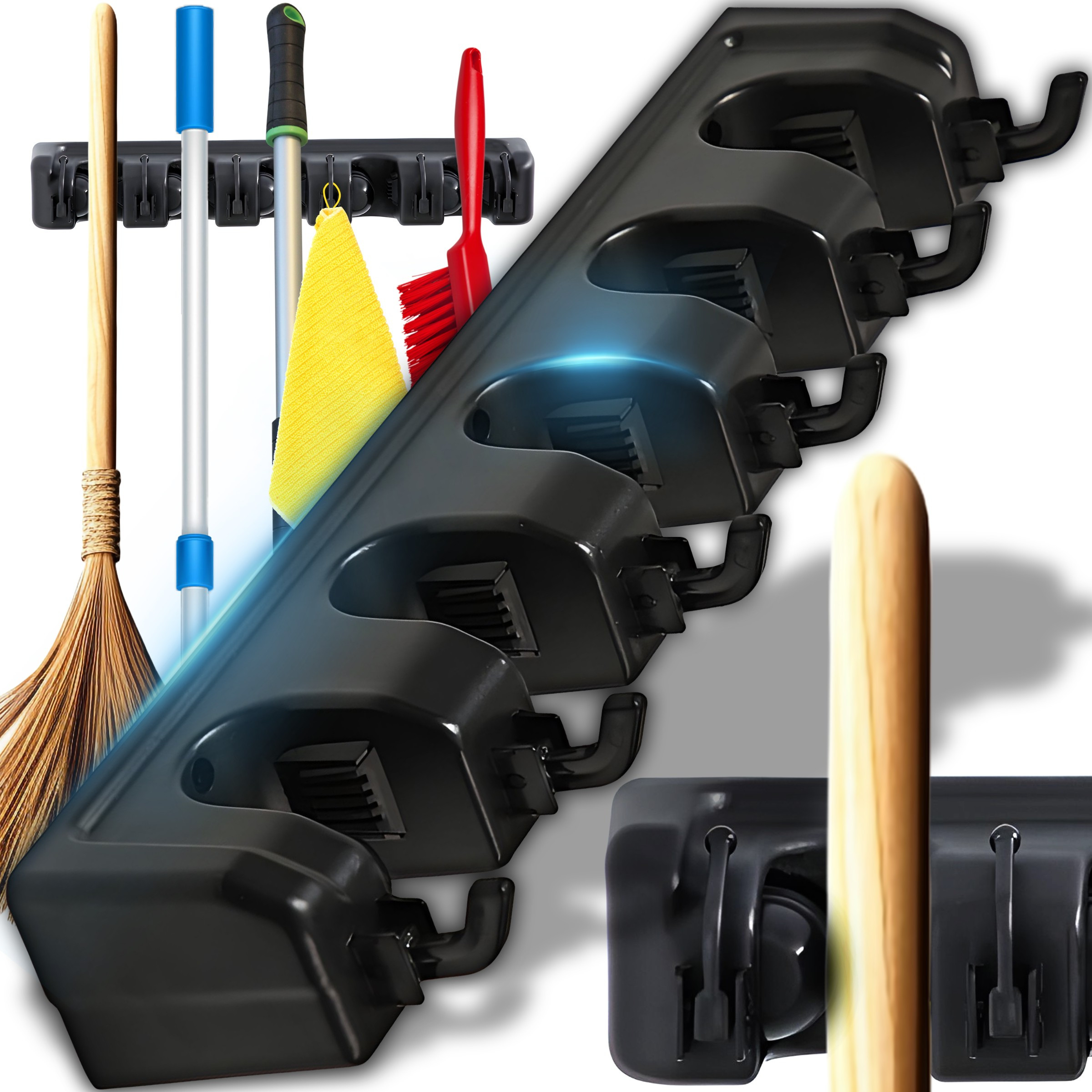 TEMU Porte-outils RETOO HandyTools, Porte-balai, Organisateur de serpillière, Porte-outils mural, Rouleaux auto-serrants, Supports, Rangement