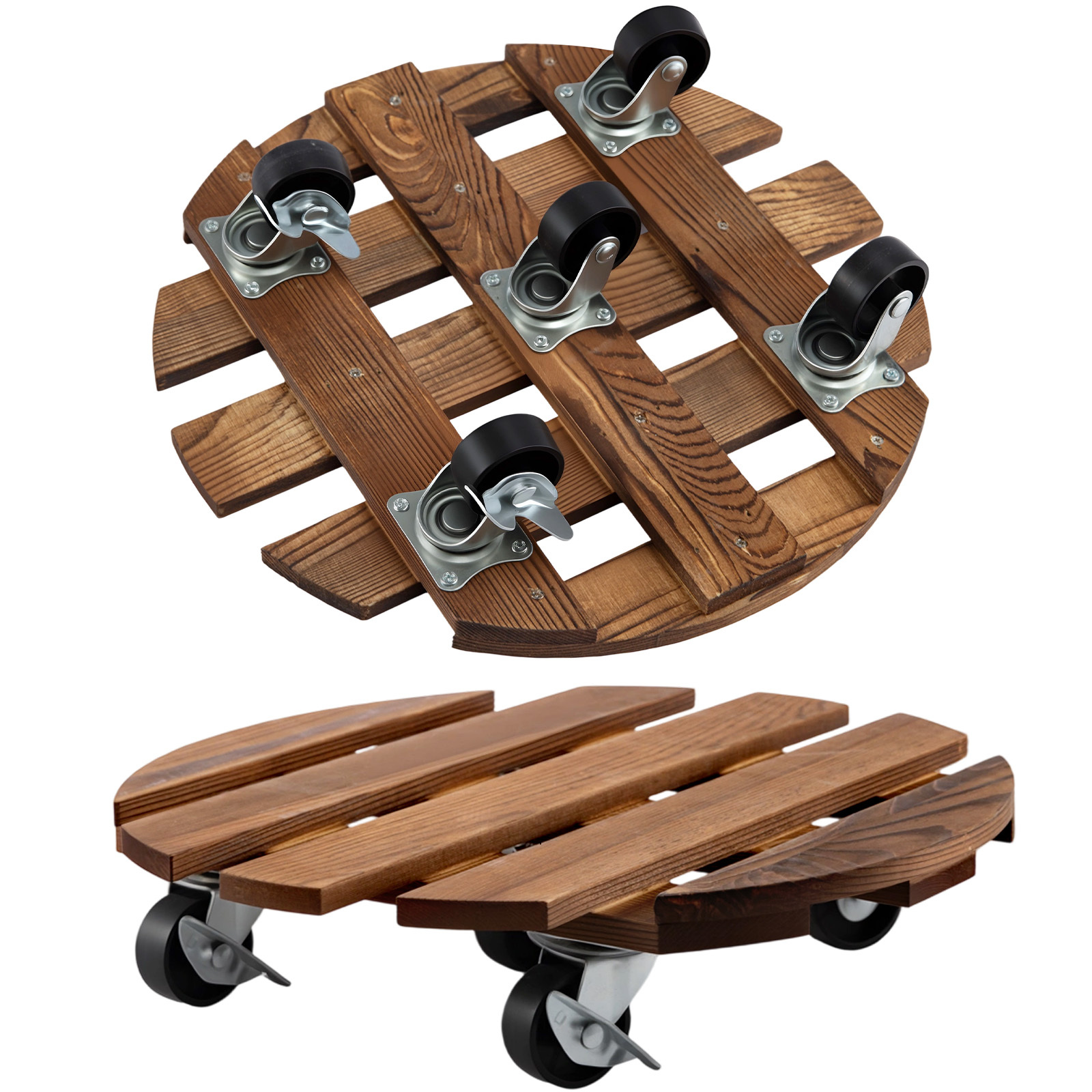 TEMU 2 Pack Wooden Plant Caddy With Wheels 30cm Round Rolling Plant Stand With Metal Lockable Caster Wheels Heavy Duty Holder Plant Dolly For Indoor