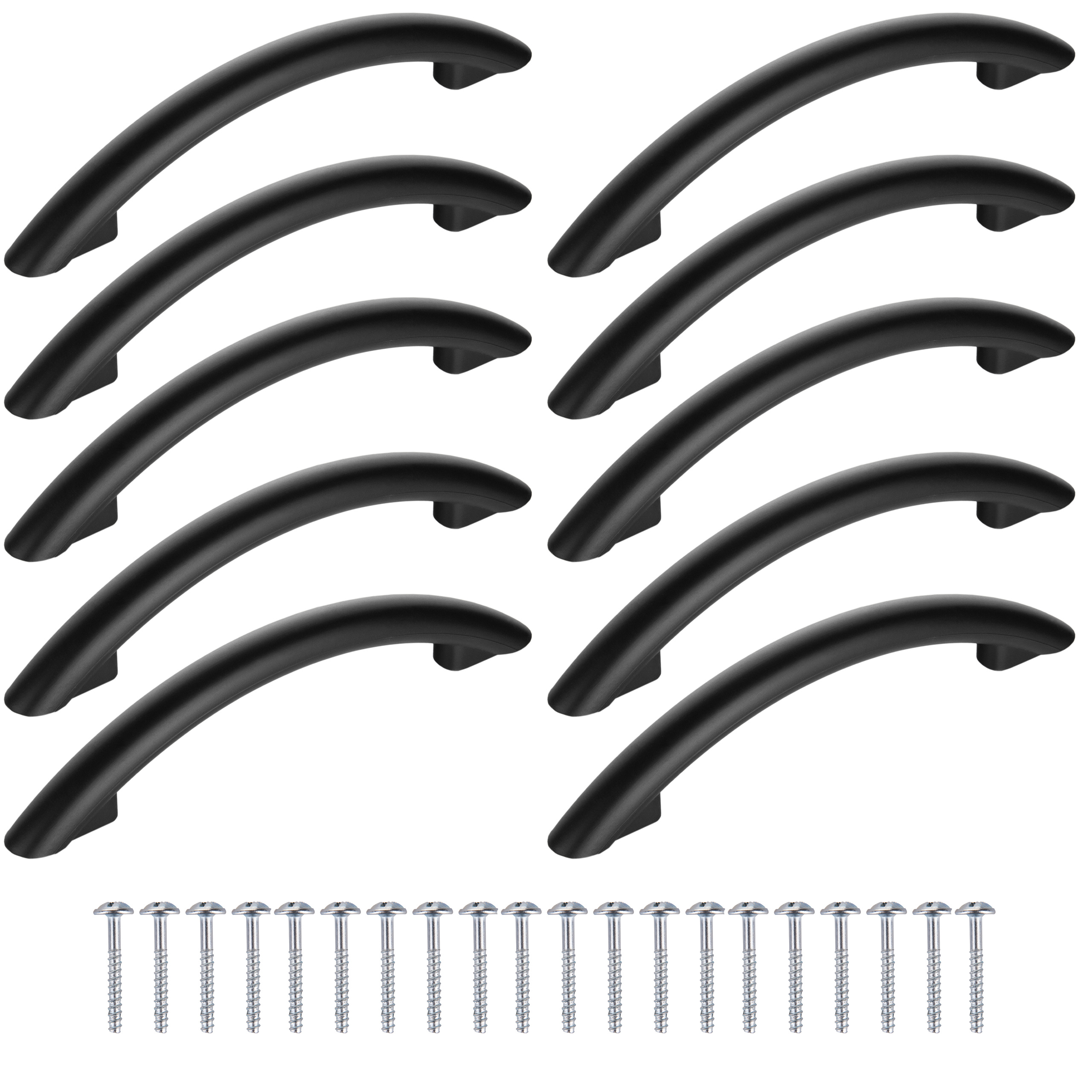 10pcs Of Furniture Handles Arch Black/silvery, Hole 96mm, Modern, Aesthetic Handles For Cabinets, Drawers And Doors, Ideal For Kitchen, Bathroom, Living Room - Complete Set With Screws