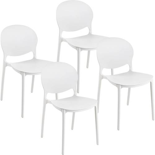 set 4 white plastic chairs stackable chairs without assembly easy to anti slip feet for stability ideal for room dining room or balcony comfortable and resistant seats for indoor and outdoor use in modern and functional design models to in the house
