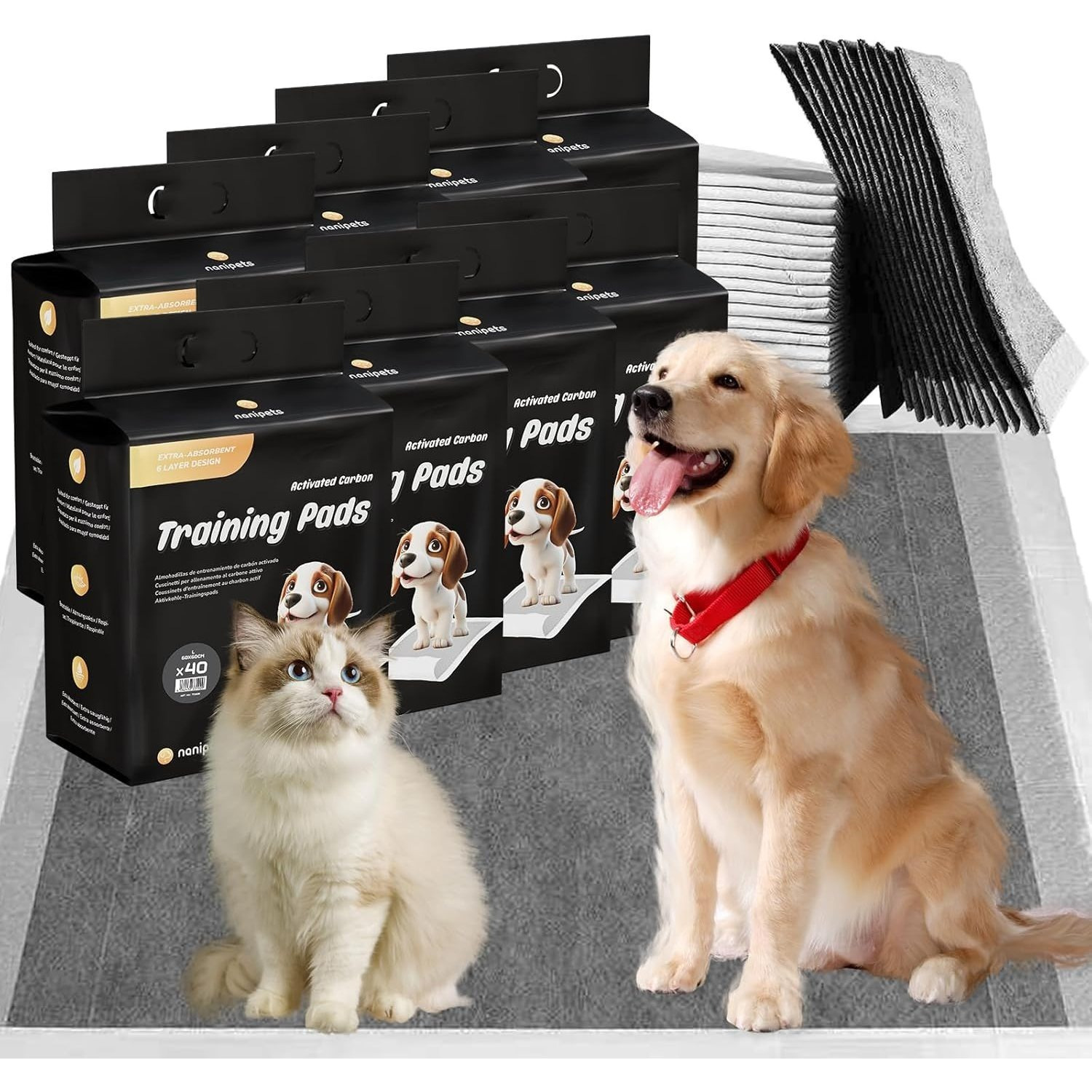 Image of Nanipets® Training Pad For Dogs, Puppy Pads, Super Absorbent & Leak-proof Activated Pipi Pads, Pack Of 8 Bags