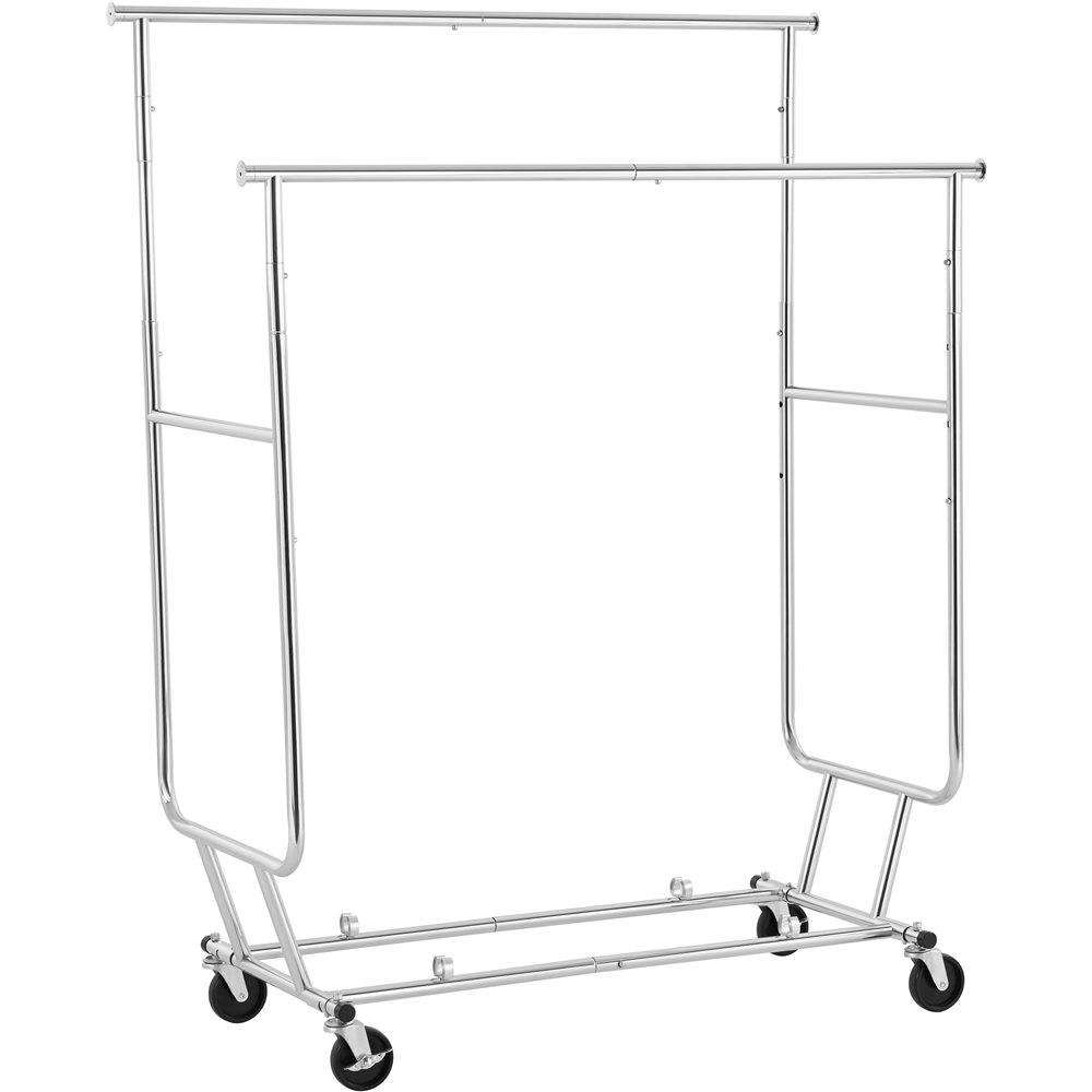 TEMU Costoffs Portant à Vêtements 2 Barres Télescopique Penderie à Roulettes Fer Chromé Pliable Charge 90kg, Hauteur et Largeur Réglables