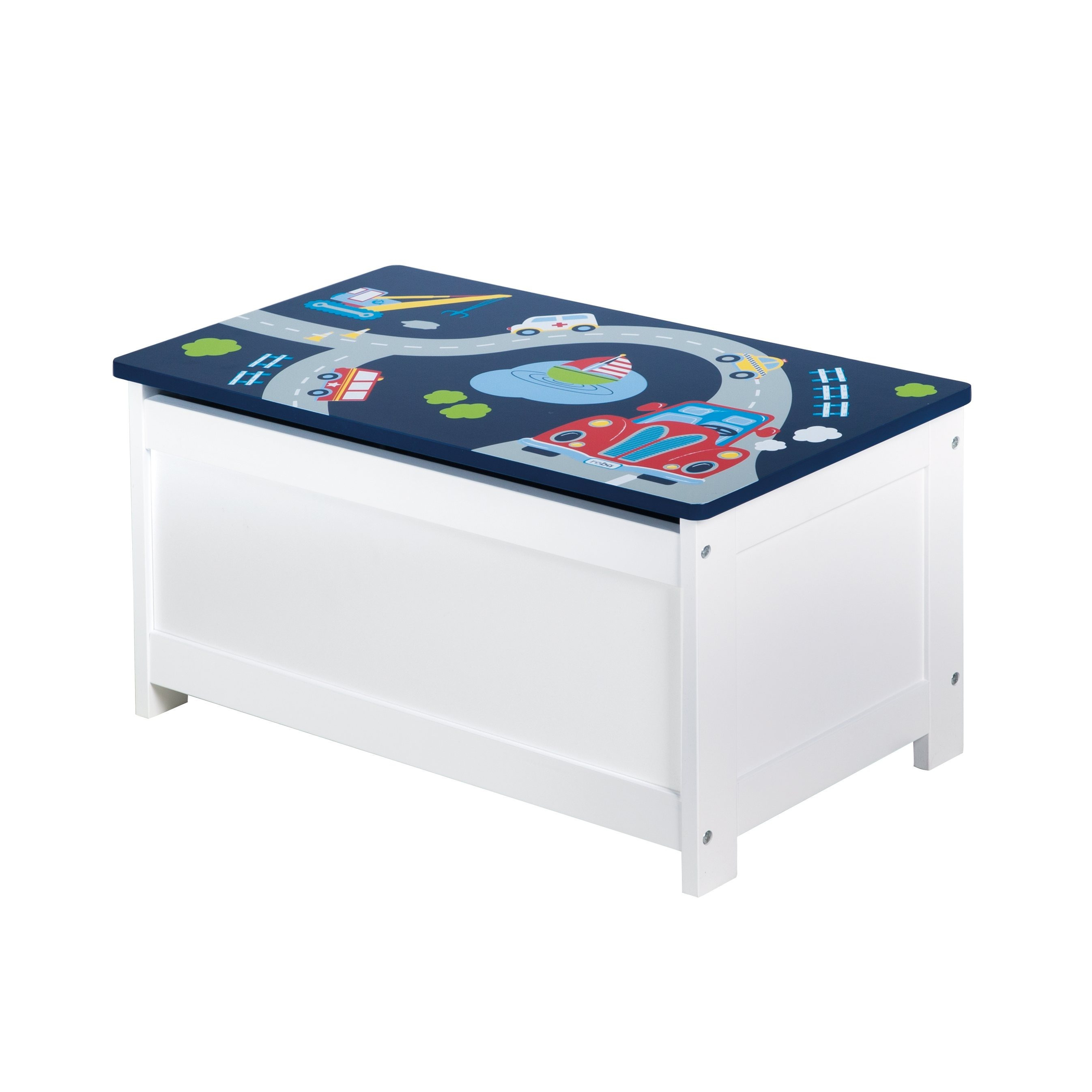 Image of Roba 'race ' Toy Chest, Seat & Storage Chest For Kids' Room, Blue Car Chest Bench
