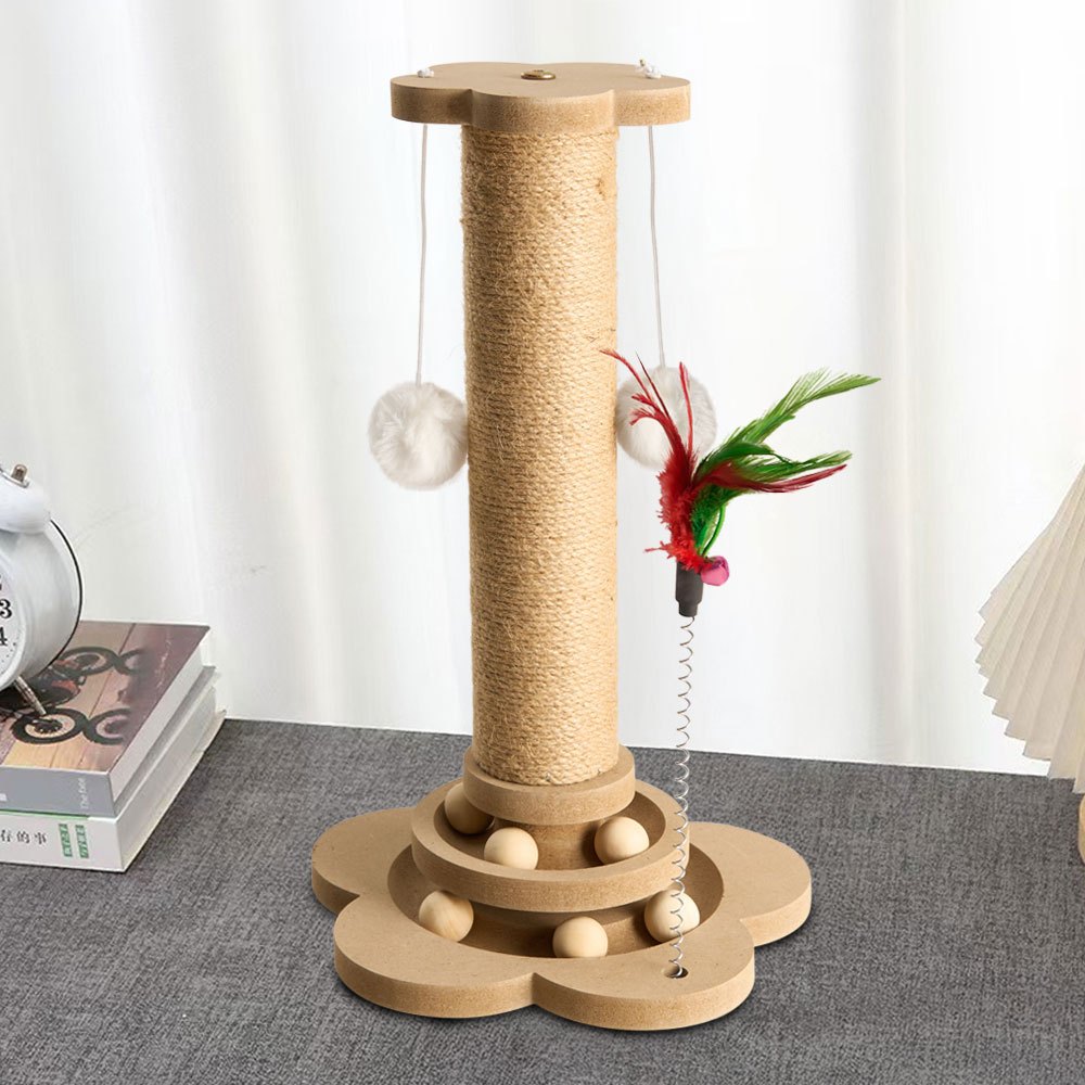 TEMU Cat Scratching Post For Indoor Cats Scratcher Wooden Multifunctional Sturdy With Scratcher Post, 40cm Tall Cat Claw Scratcher With 4pcs Feather