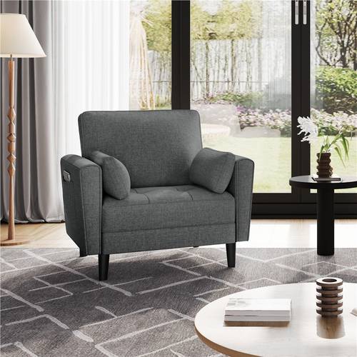 fauteuil de salon en tissu lin canapé 1 place avec 2 coussins et poches de rangement latérales et style idéal pour salon chambre bureau studio ou coin lecture petit espace