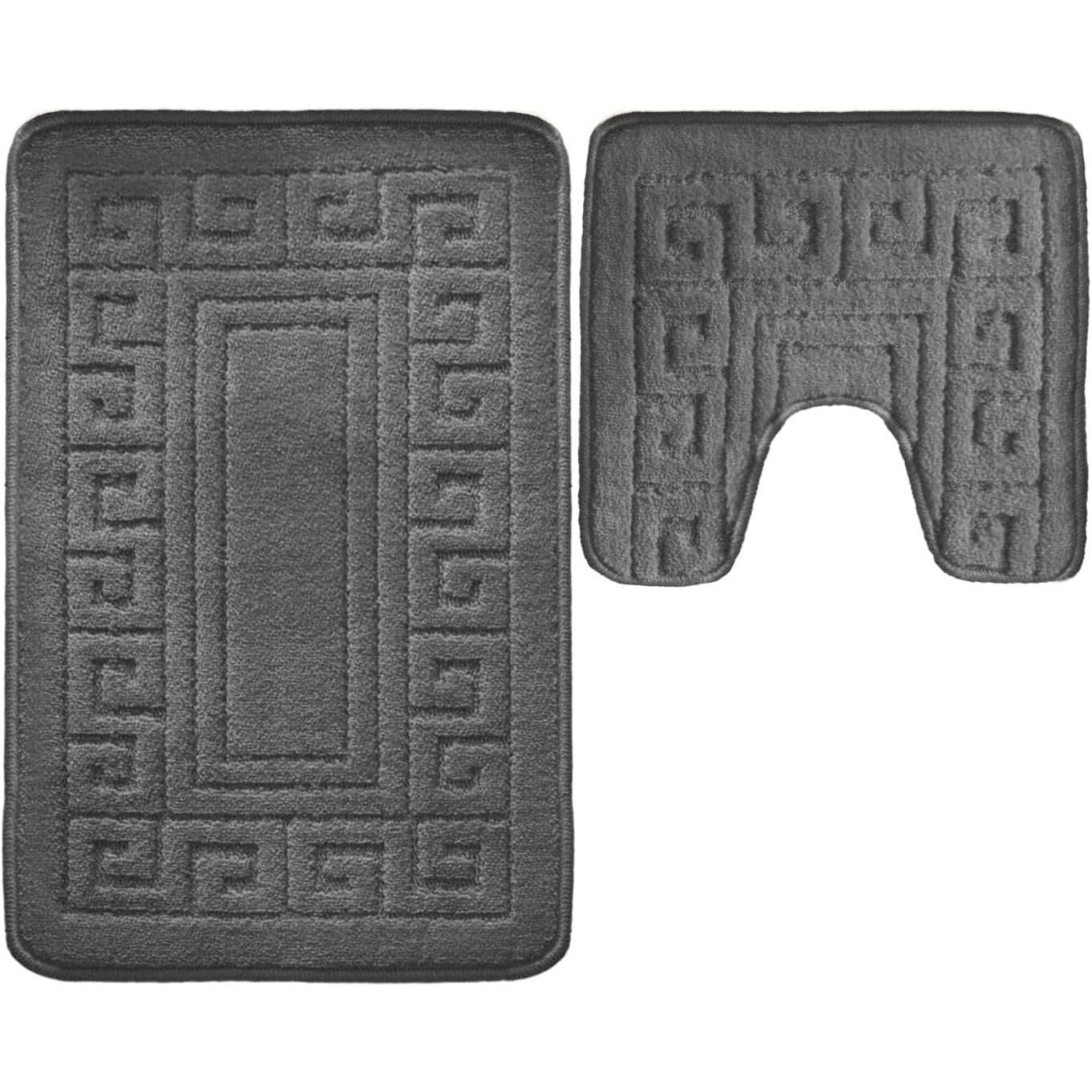 TEMU Luxury 2pcs Greek Bath Mat Set Non Slip Ultra Soft Bathroom Mats Water Absorbent Bath Mats Machine Washable Rug Toilet Mat For Bathroom Floor