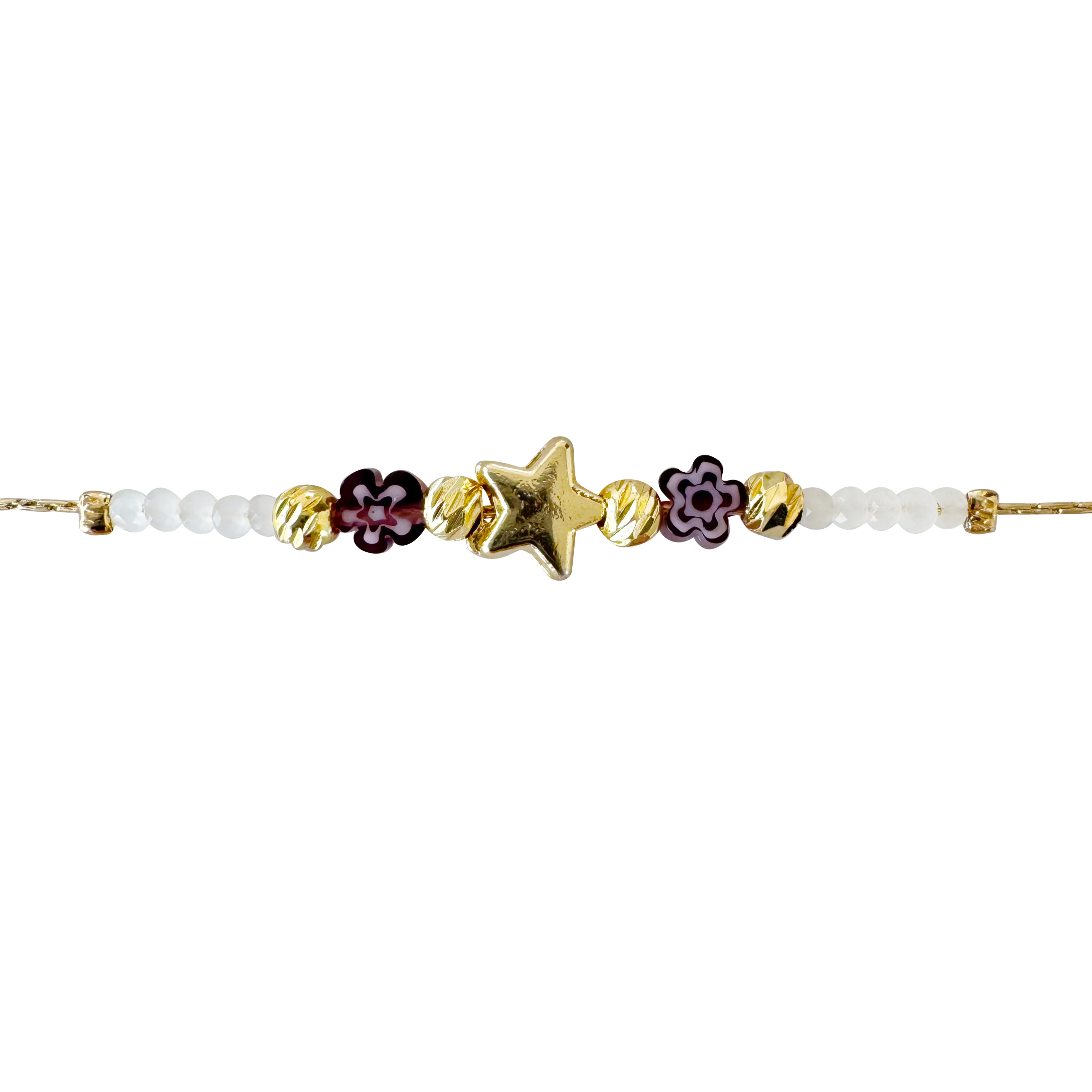 Celestial Star & Purple Flower Beaded Handmade Bracelet