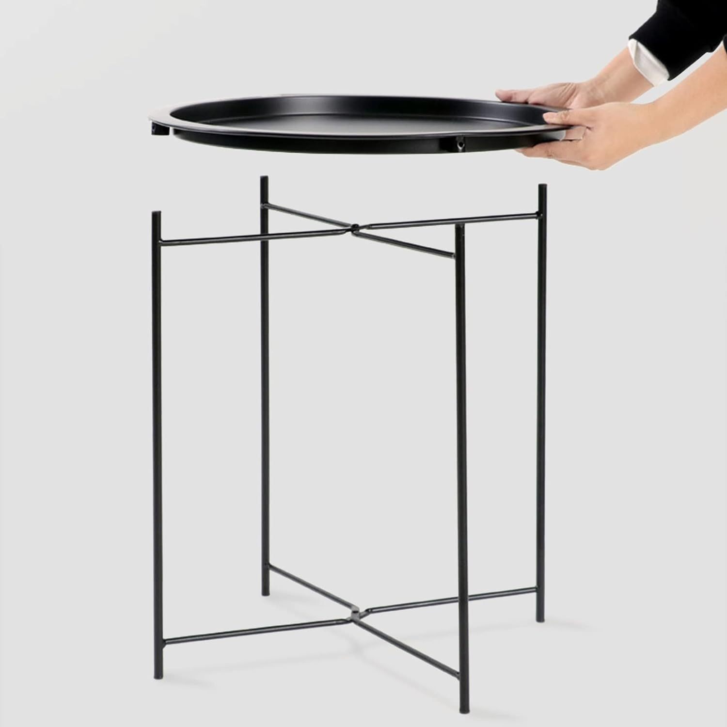 TEMU GREATOOL Mesa Auxiliar Redonda Mesa de Café y Té, 47 x 51cm, Bandeja de Metal, Mesita de Noche Mesita de Sofá para Dormitorio Patio