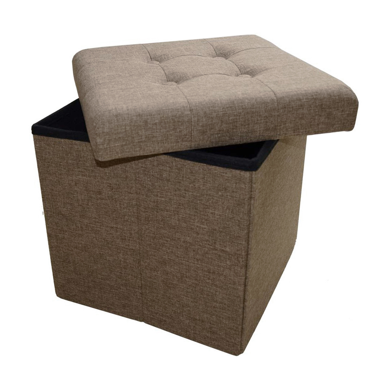 Image of Folding Storage Ottoman Stool, 38 X 38 X 38cm, Linen, Foldable Seat Cube Footstool Seat Trunk, Supports Up To 150kg, For Living Room, Bedroom, Hallway (brown)