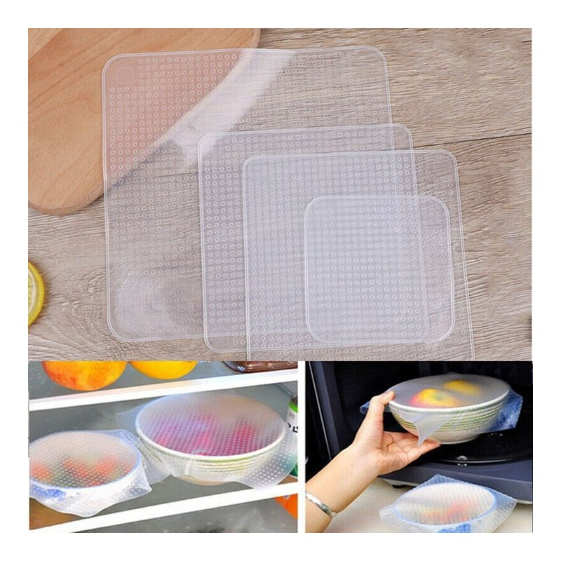 Image of Silicone Universal Lids 4pcs For Food Reusable Of Foil