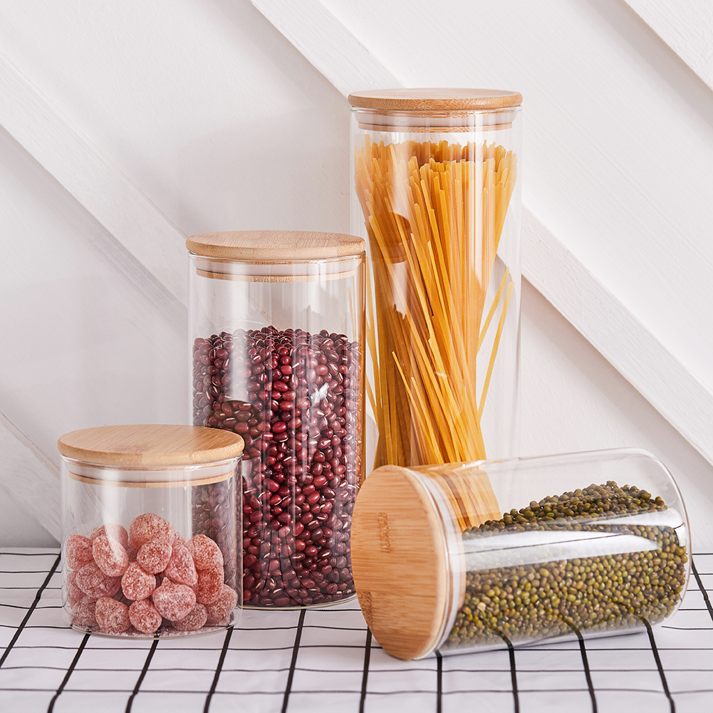 TEMU Glass Storage Jars - Set Of 4 Airtight Glass Jars With Lids Clear Food Storage Container Jar- Food Kitchen Canisters Sets For Spaghetti Beans
