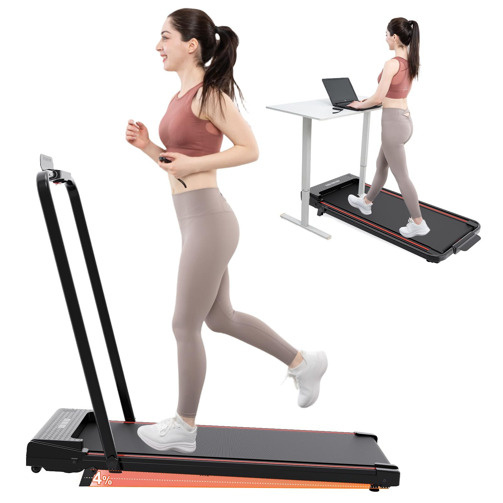TEMU Gearstone 2-in-1 Foldable Treadmill With Incline, Compact Electric Walking Mat For Home And Office