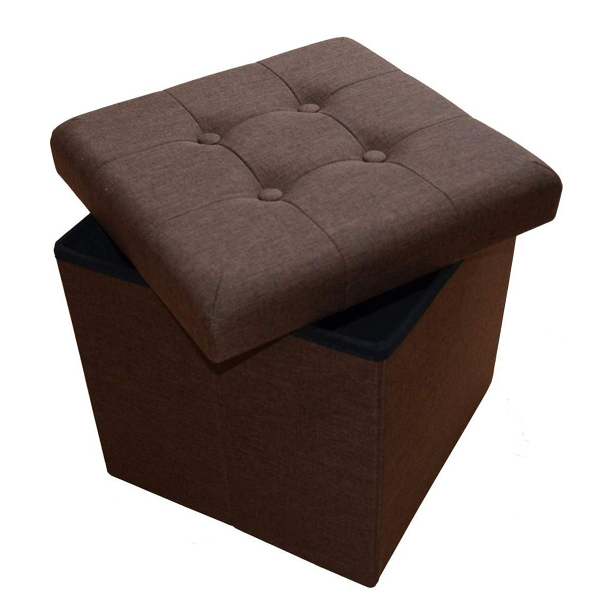 Image of Folding Storage Ottoman Stool, 38 X 38 X 38cm, Linen, Foldable Seat Cube Footrest Seat Box, Supports Up To 150kg, For Living Room, Bedroom, Hallway (dark Brown)