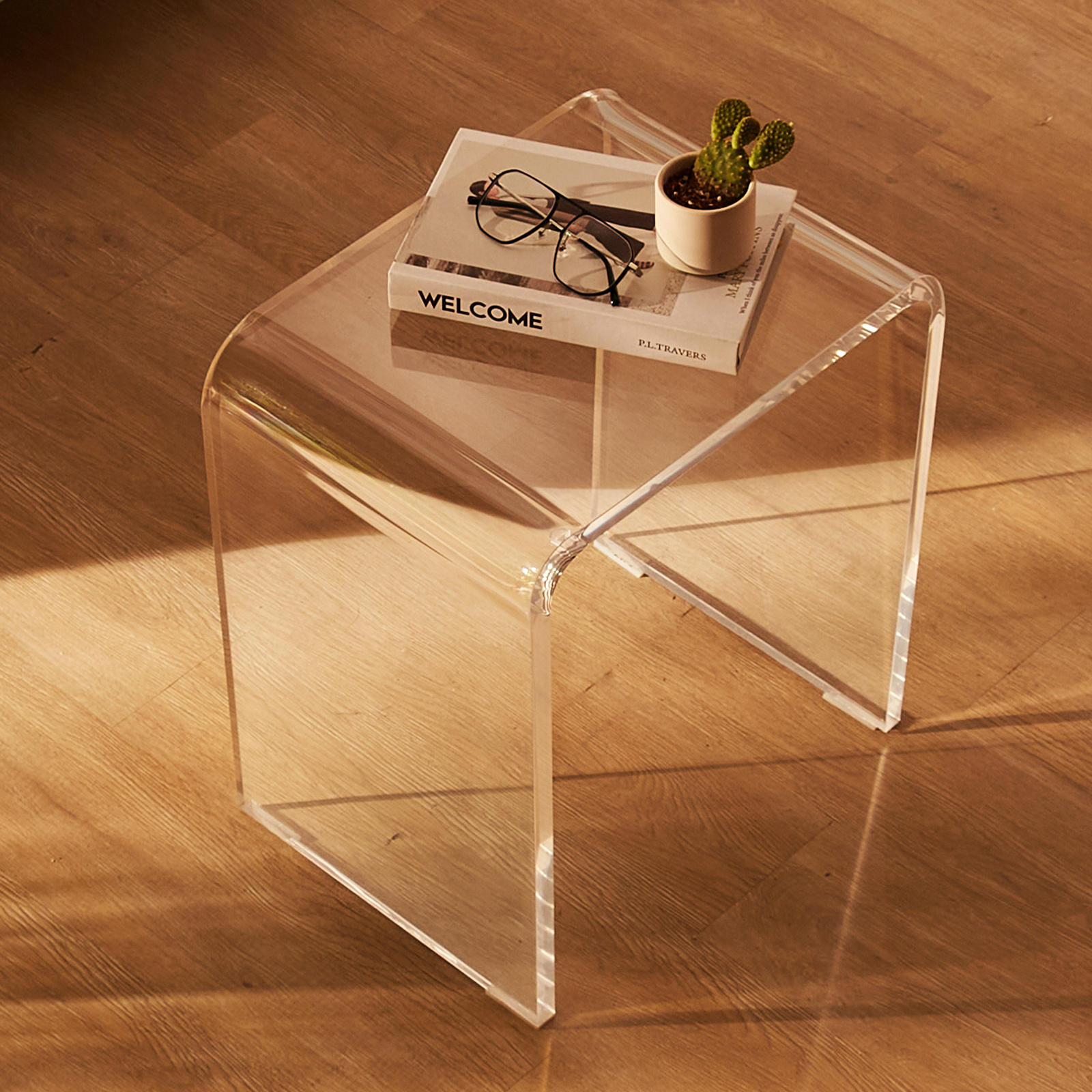 TEMU Vevor Acrylic Side Table, U- Shaped Coffee Table, Clear Acrylic End Table With Waterfall Edges For Drink, Food, Snack Used In Living Room &