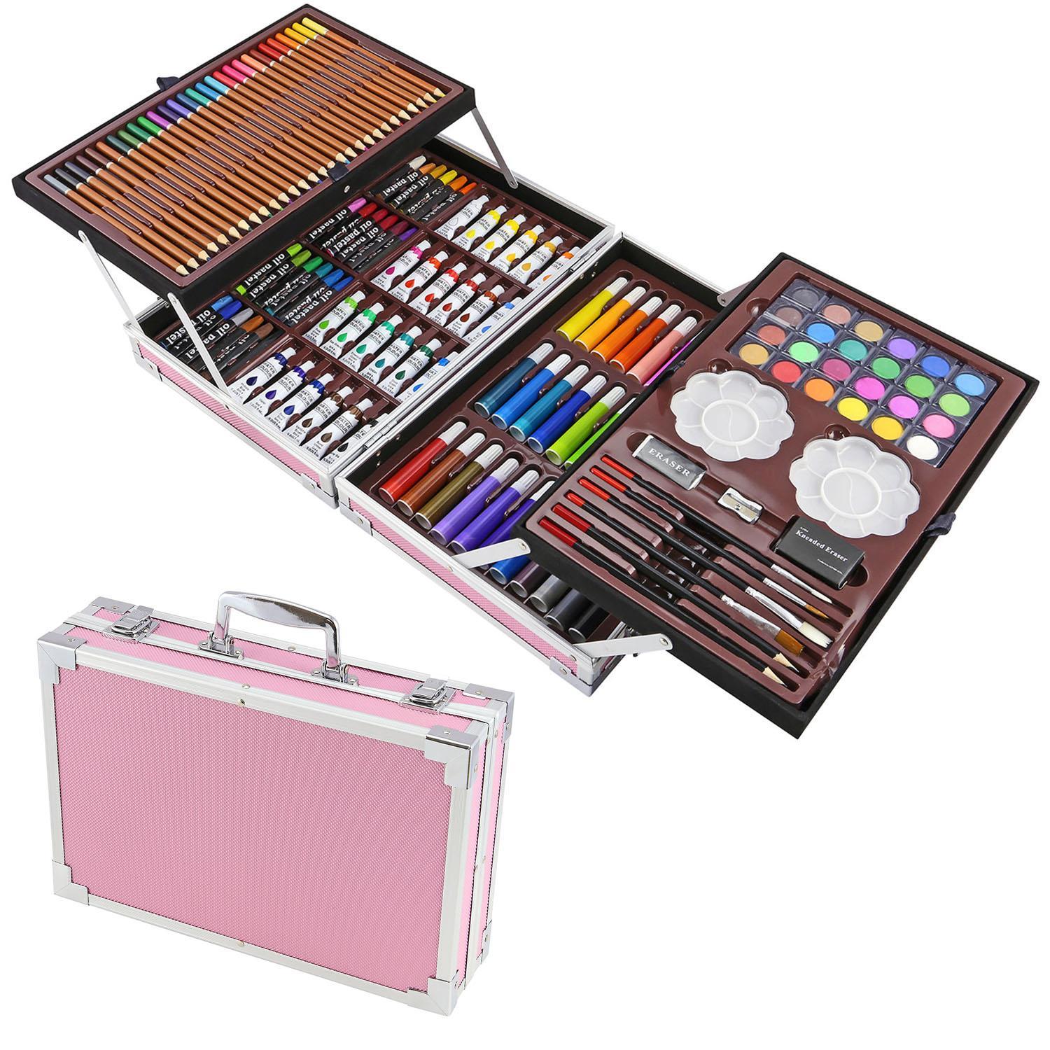 TEMU 145-piece Kids Art Set, 2-layer Drawing And Painting Kit With Portable Aluminum Case, Supplies For Kids, Perfect Creative Gift For Children,