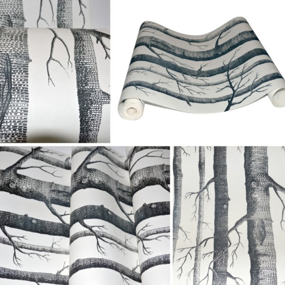 TEMU 1 Roll Non Woven Wallpaper 53cm X 10m 3d Modern Forest Birch Tree Wallpaper Textured Wall Decoration For Living Room Bedroom Background