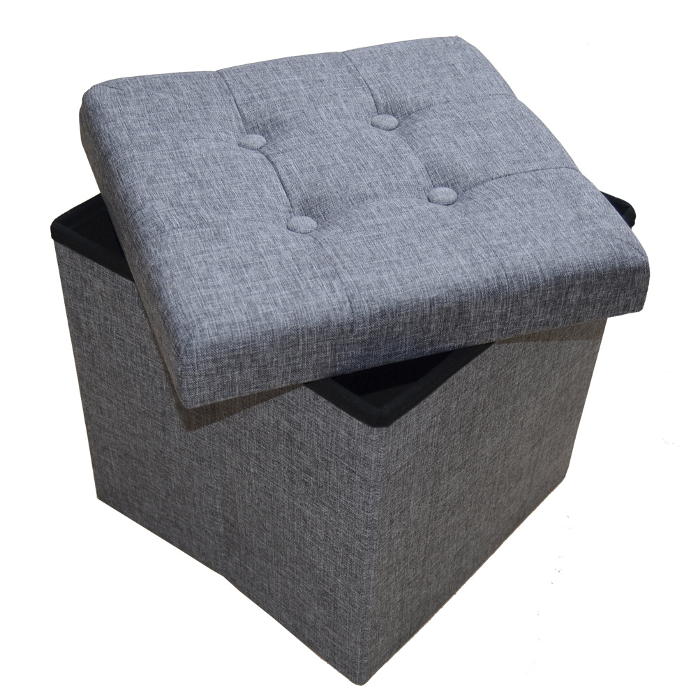 Folding Storage Ottoman Stool, 38 X 38 X 38cm, Linen, Foldable Seat Cube Footstool Seat Trunk, Supports Up To 150kg, For Living Room, Bedroom, Hallway (gray)