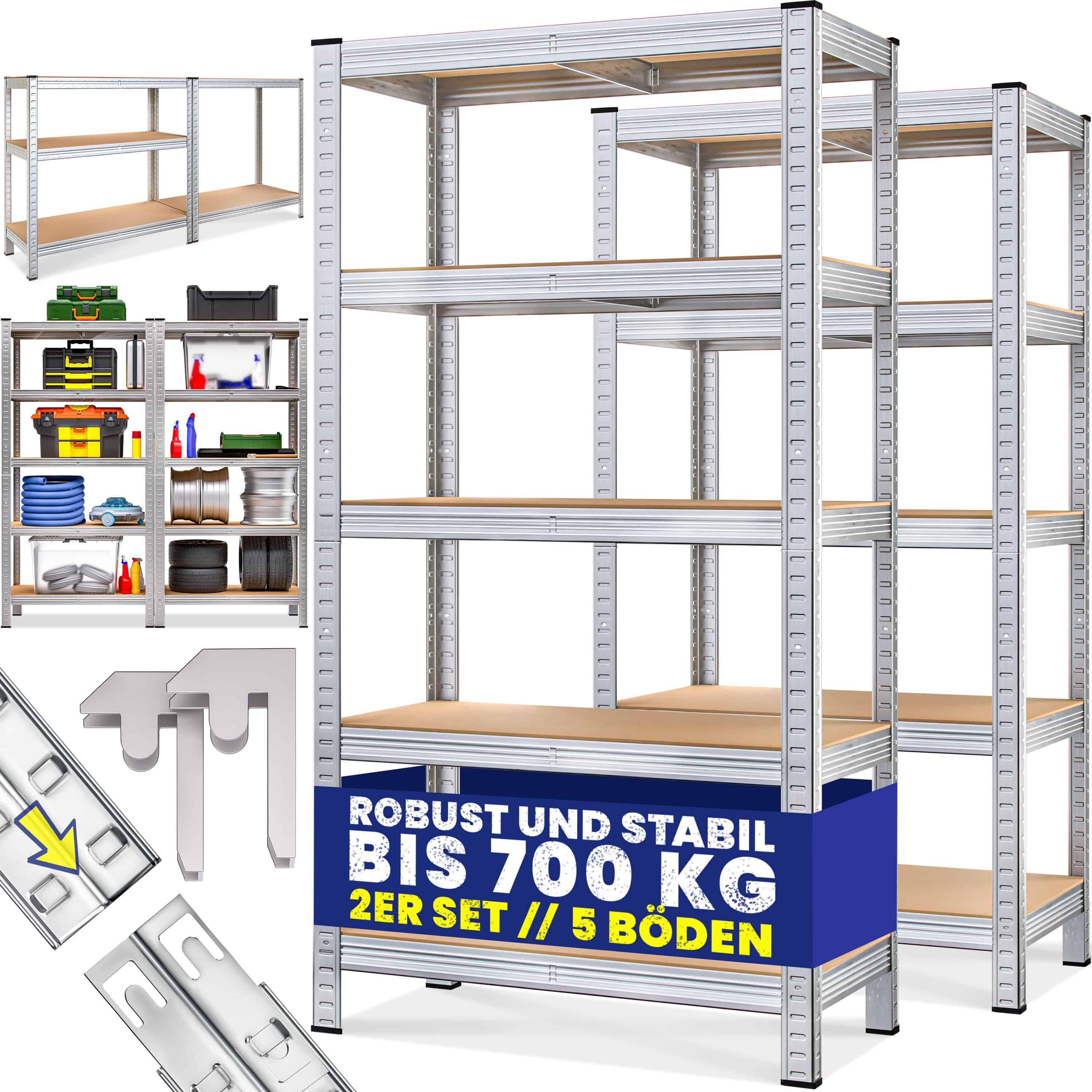 E-shop MONZANA® 2x Schwerlastregal 170x75x30cm 350kg 5 MDF-Platten Regal Lagerregal Kellerregal Steckregal Werkstattregal