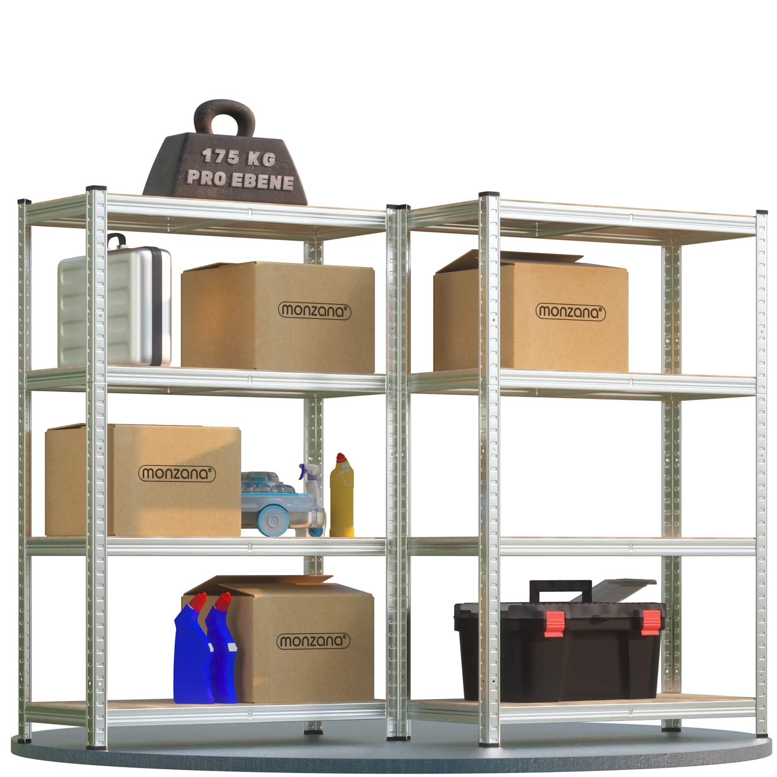 Image of Monzana® 2x Heavy-duty Shelving Unit 160x90x40cm 1400kg 4 Mdf Boards, Storage Shelf, Basement Shelf, Shelving, Workshop Shelving