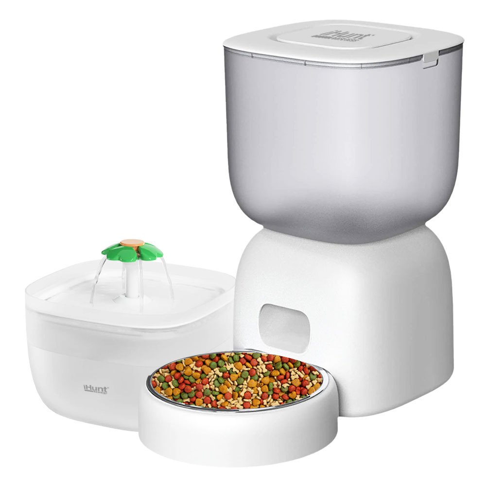Ihunt Automatic Feeder And Water Fountain For Pets, Programmable, Filter System, Smart App, Silent, 3l, White