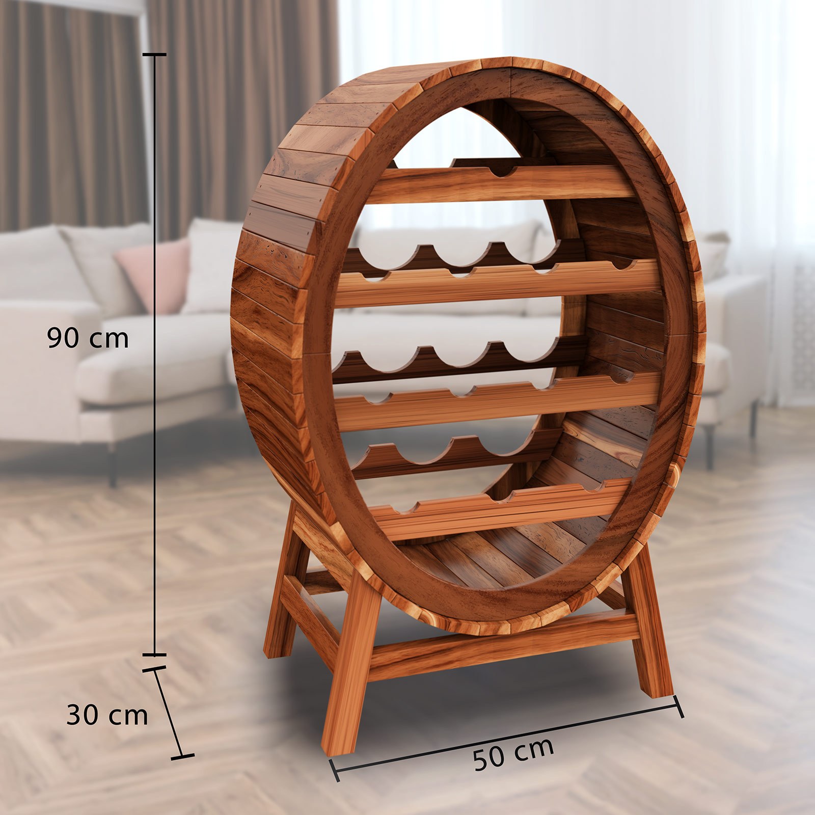 Weinregal Holz Akazie für 12 Flaschen – Weinfass-Design 90cm