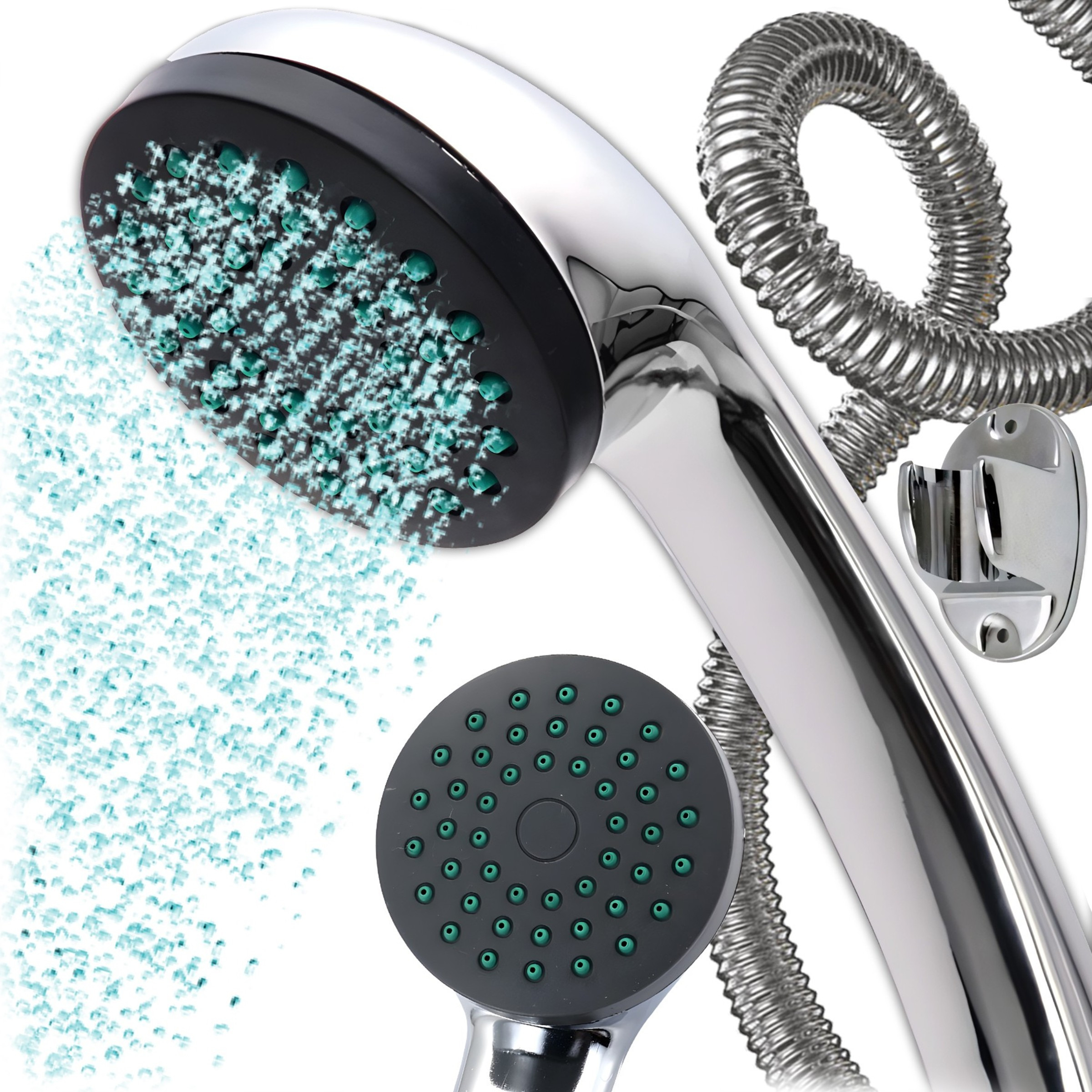 TEMU Pomme de douche Retoo , Pomme de douche à main, Ronde, , Économie d'eau, Ensemble avec tuyau, Support de douche, Poignée ergonomique, Dimensions