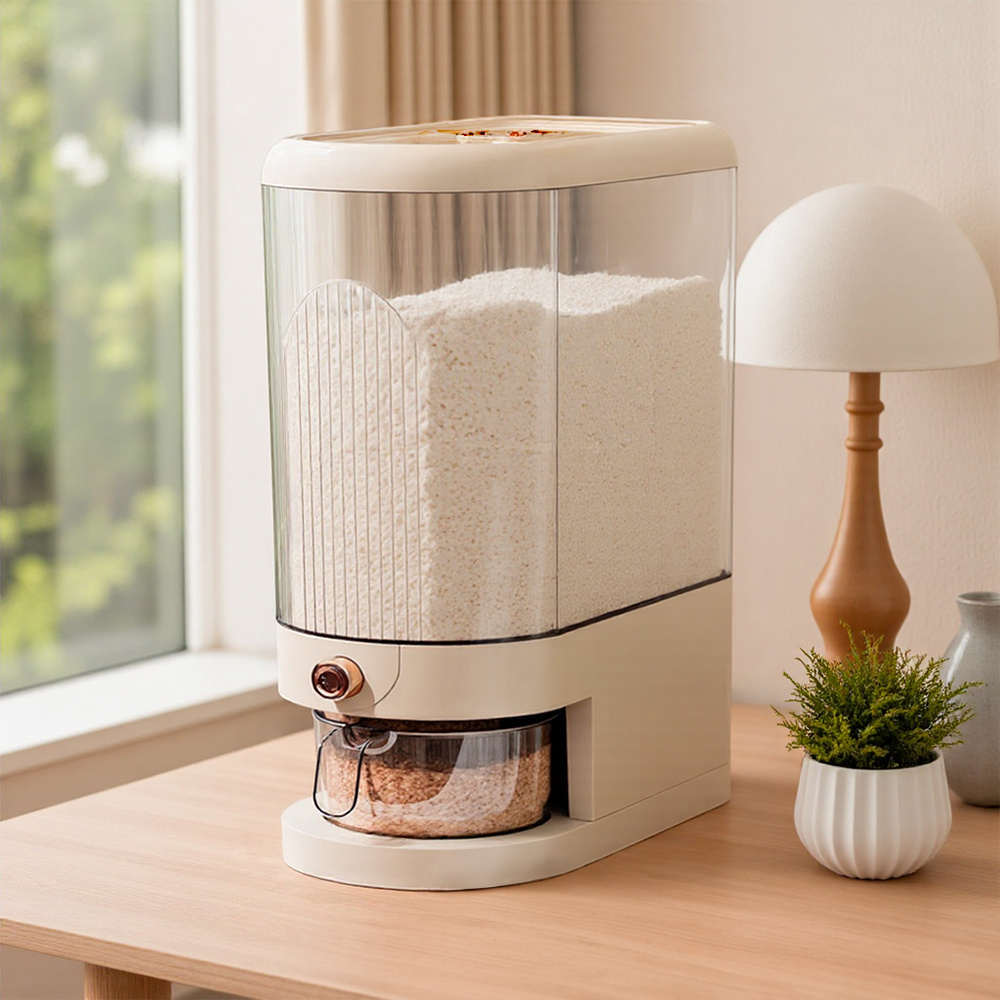 TEMU 5/ 10kg Rice Dispenser, Rice Containers Storage With Measuring Cup Household Cereal Dispenser Bucket For Rice, Flour, Salt, Oat, , Cream White