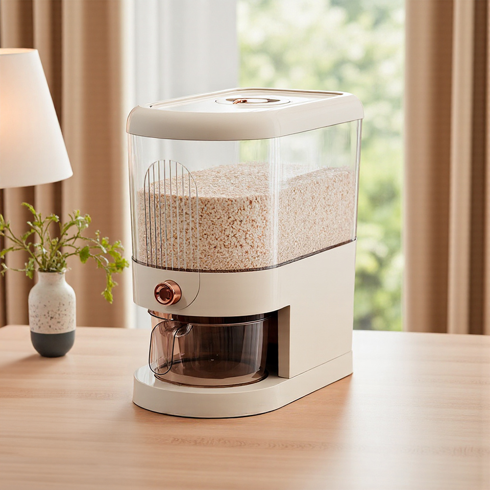 TEMU 5/ 10kg Rice Dispenser, Rice Containers Storage With Measuring Cup Household Cereal Dispenser Bucket For Rice, Flour, Salt, Oat, , Cream White