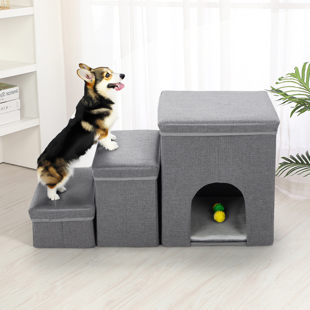 TEMU Dog Stairs For High Bed And Couch, 4 In 1 Foldable Pet Stairs For Cats & Small And Medium Dogs, Adjustable Dog Steps With Pet Climbing