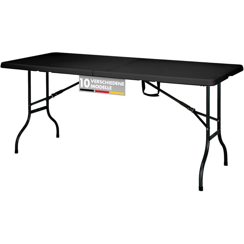 TEMU 180X73 Cm Noir - Table de fête pliable avec poignée de transport, plateau aux intempéries et pieds en acier - Idéal pour jardin, camping et
