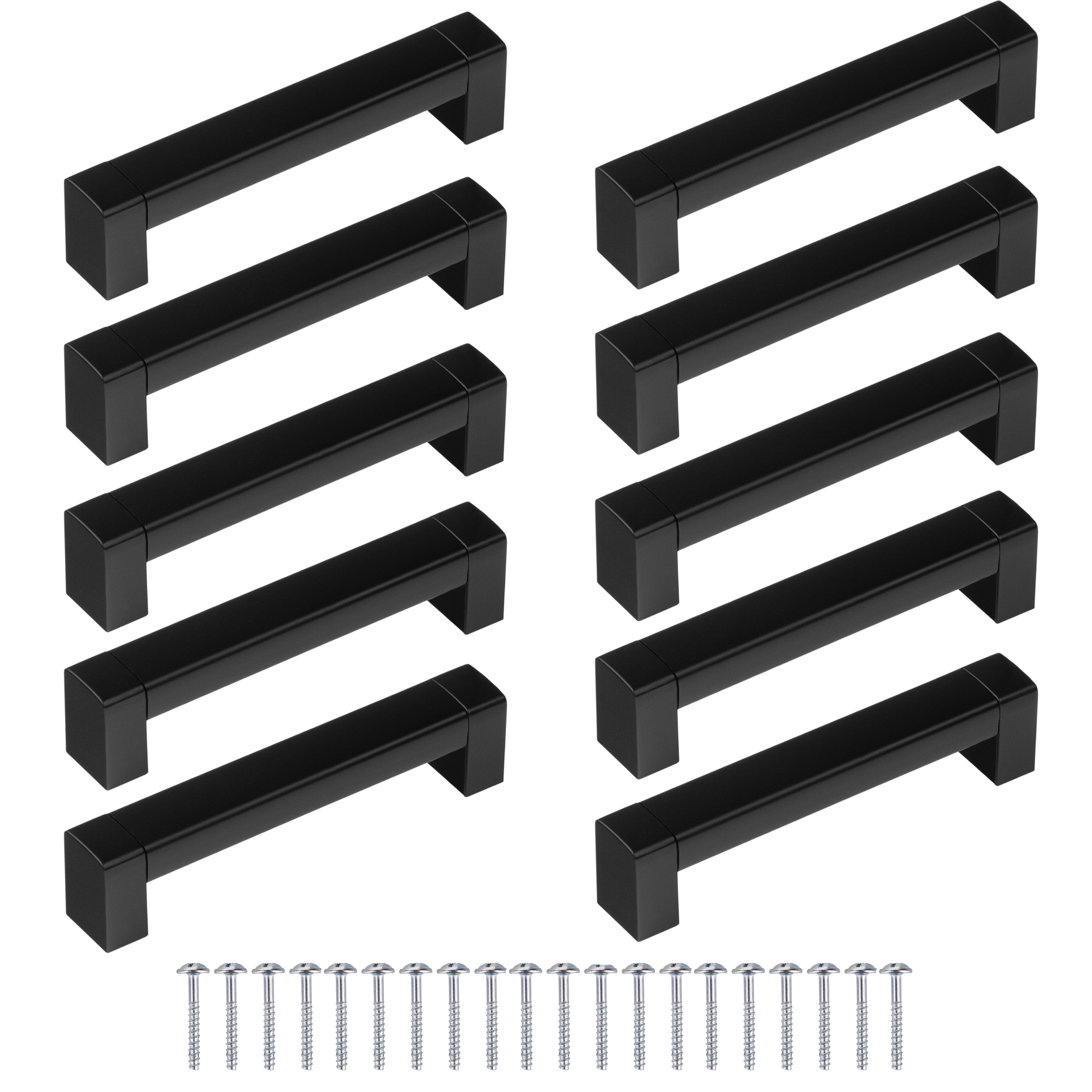 E-shop 10 Stück schwarze mattierte Möbelgriffe, quadratisch, 3,8 Zoll (96 mm) Abstand zwischen den Löchern, modern, ästhetische Griffe für Schränke,
