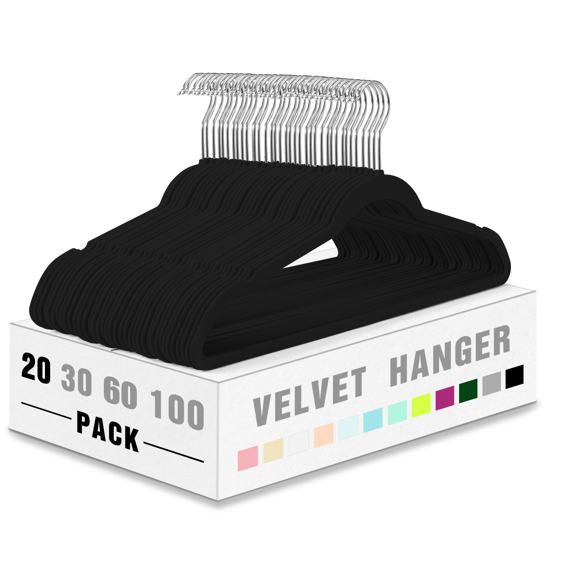 Image of Black Clothes Hanger 20pcs, Velvet Clothes Hanger Non-slip Felt Hanger - Space-, Suit Hanger, 360° Rotating Hook