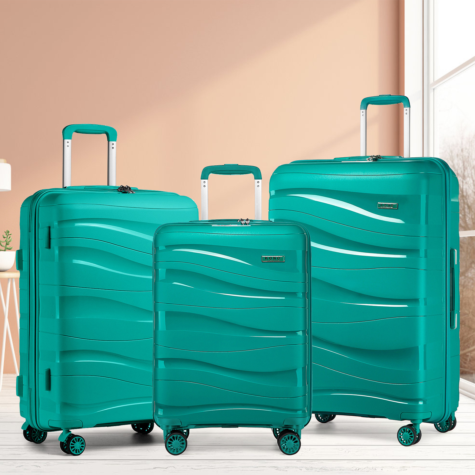 14inch 20inch 24inch 28inch Kono Cream White Luggage Of Lightweight Polypropylene Hard Shell Suitcase With Spinner Wheels Case Back To School Holiday Gift
