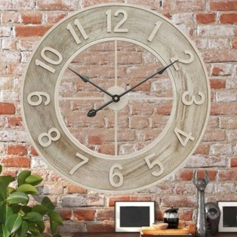 TEMU 1pc Rustic Vintage Metal Wall Clock 60cm, European-style Large Outdoor Garden Iron Art Wall Clock With Wooden Texture, Silent Non-ticking, Retro
