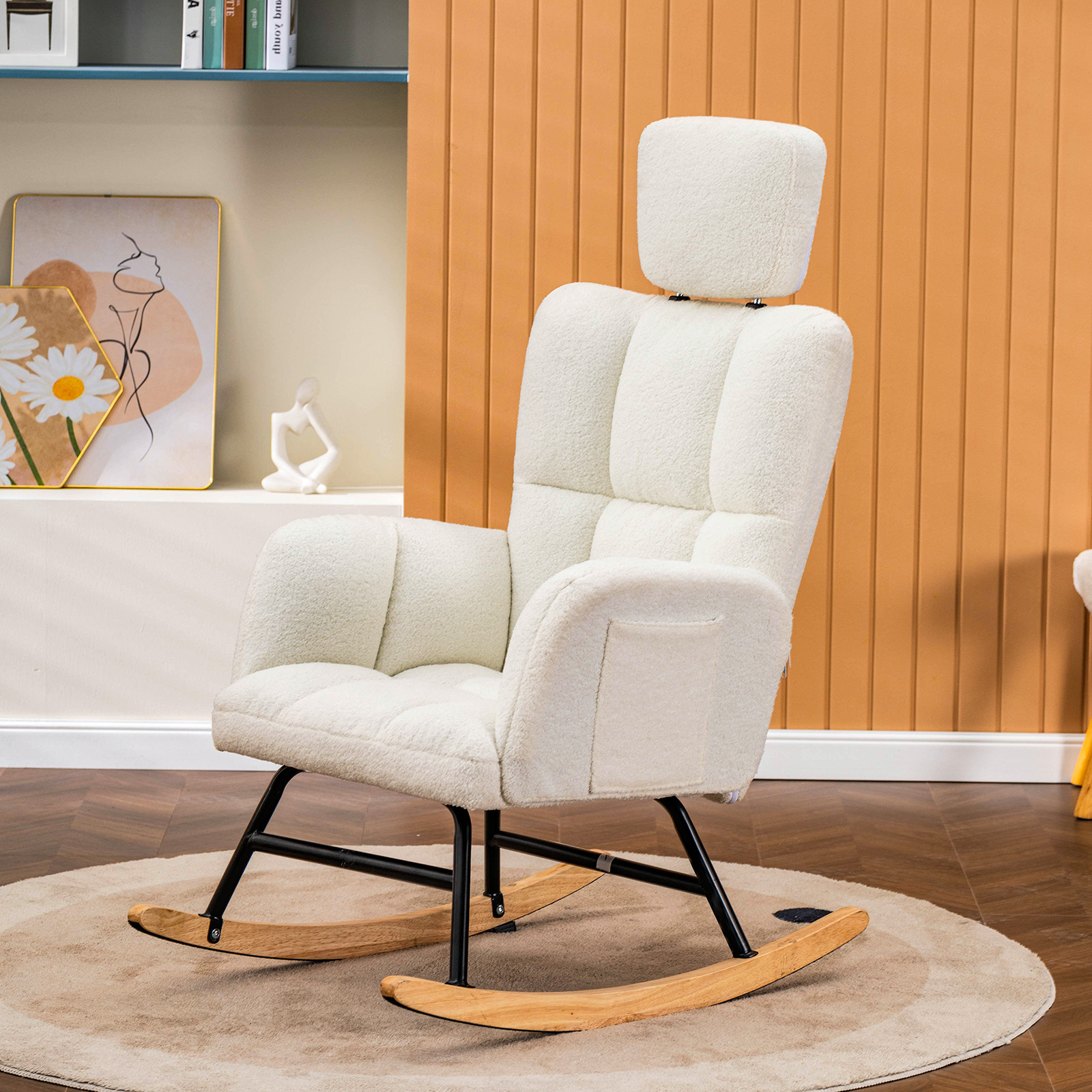 Image of Rocking Chair, Relax Armchair With Headrest, Ear Chair Made Of Teddy Plush, Rocking Chair, Loadable Up To 150 Kg, Sun Lounger Garden Lounger For Bedroom, Living Room, Beige