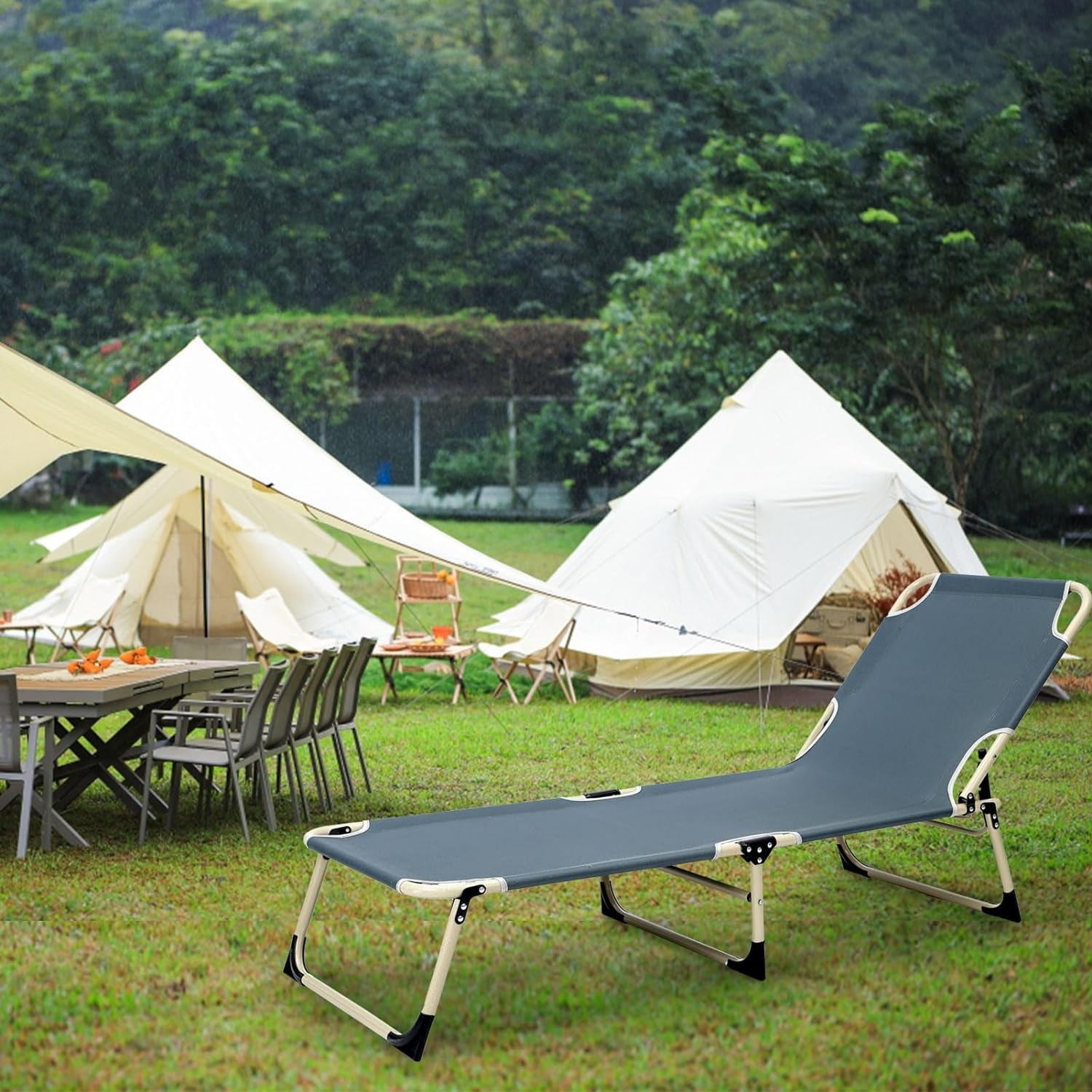 TEMU Folding Camp Bed With Pillow Heavy Duty Camp Bed With Non-slip Foot Pads 4-position Adjustable Backrest For Outdoor Sleeping Hikingtravel Only