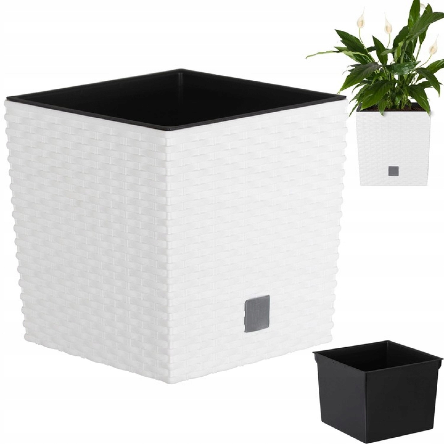 Image of White Rattan Outdoor Planter With Liner, Protective Cover For Terrace