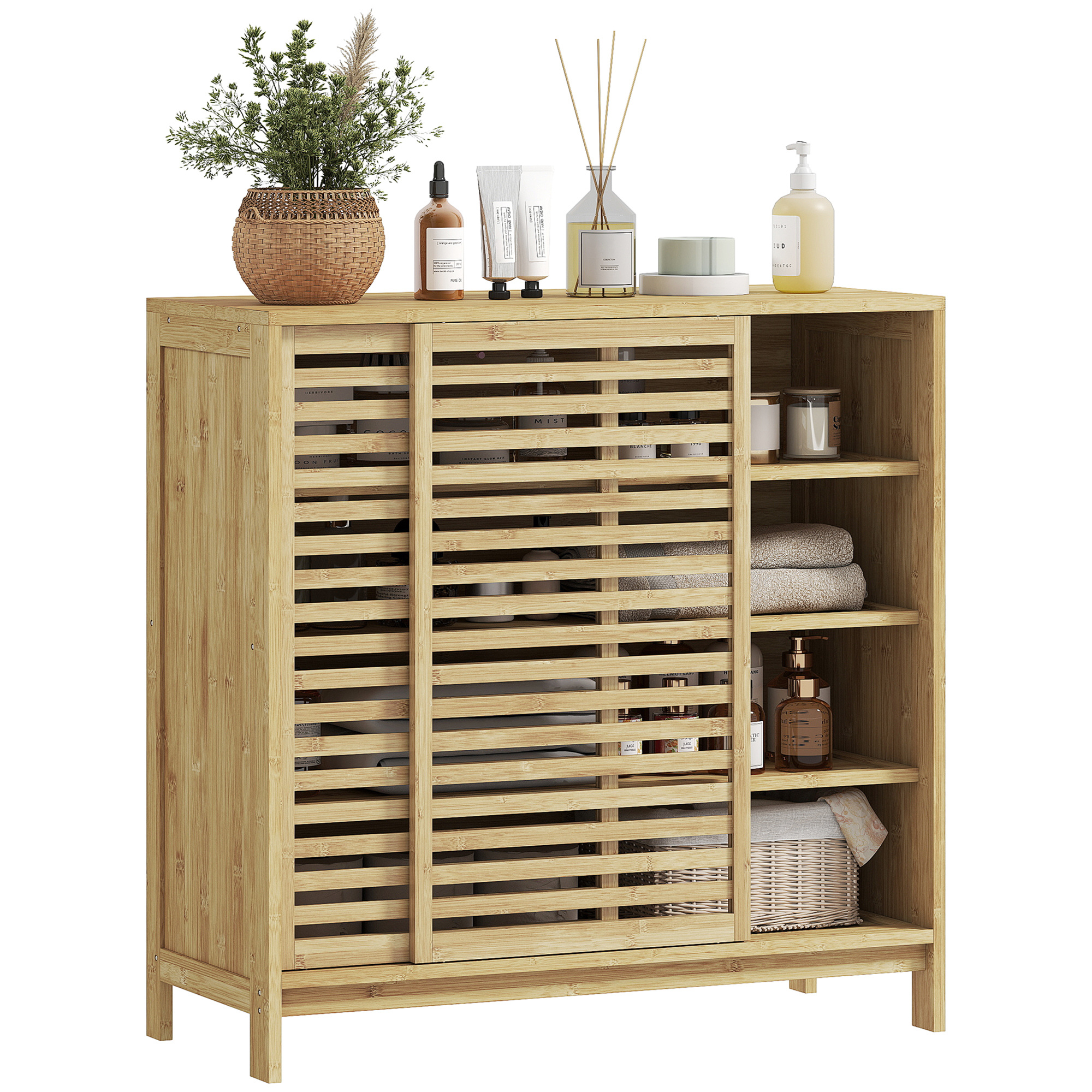badezimmerschrank, unterschrank aus bambus, badschrank mit lamellentren,  beistellschrank, mehrzweckschrank mit kippschutz, landhausstil, naturholz,  50 x 29 x 92 cm | Schau Dir Die Heutigen Angebote An | Temu