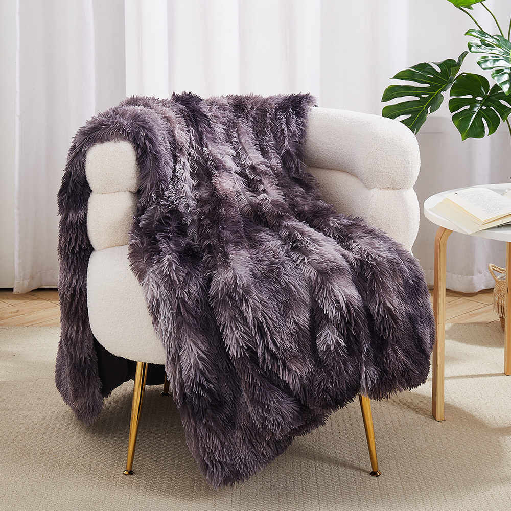 TEMU 1pc Luxurious Fur Throw Blanket In Tie-dye Dark Grey – , Cozy, And Plush For . Sofas, Beds, Chaise Lounges, And Armchairs, Enhancing . An Ideal