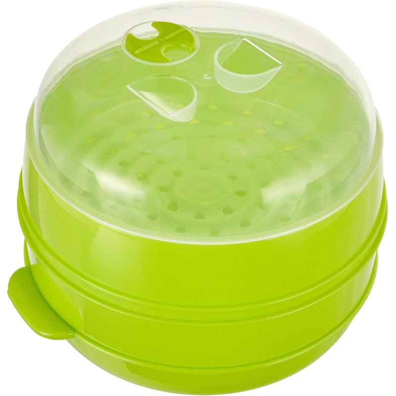TEMU InnovaGoods - Cuiseur-Vapeur Double Codowave pour Micro-Ondes, Cuisson et Rapide, 2 Compartiments, Design Innovant, Polypropylène, Vert, 22 x