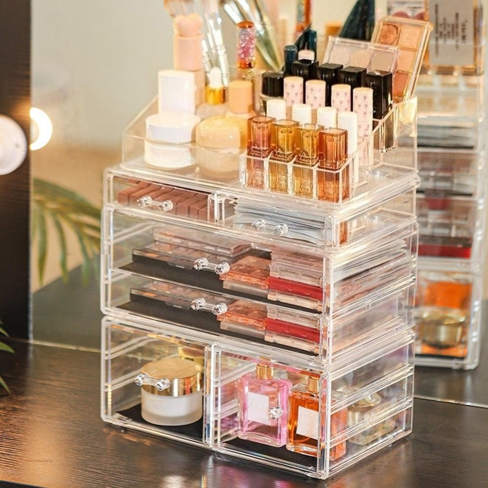 TEMU Open Storage Box With Drawers, Acrylic Display Organizer With Shelves, 24x14x29cm Clear Storage Unit For Jewelry, Accessories, Decor Items,